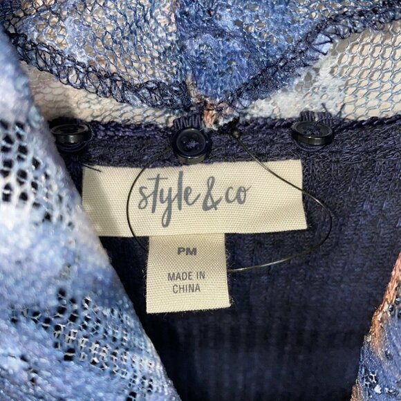 Style & Co Femme Fusion Navy Blue Fringed Top Medium - Picture 5 of 6